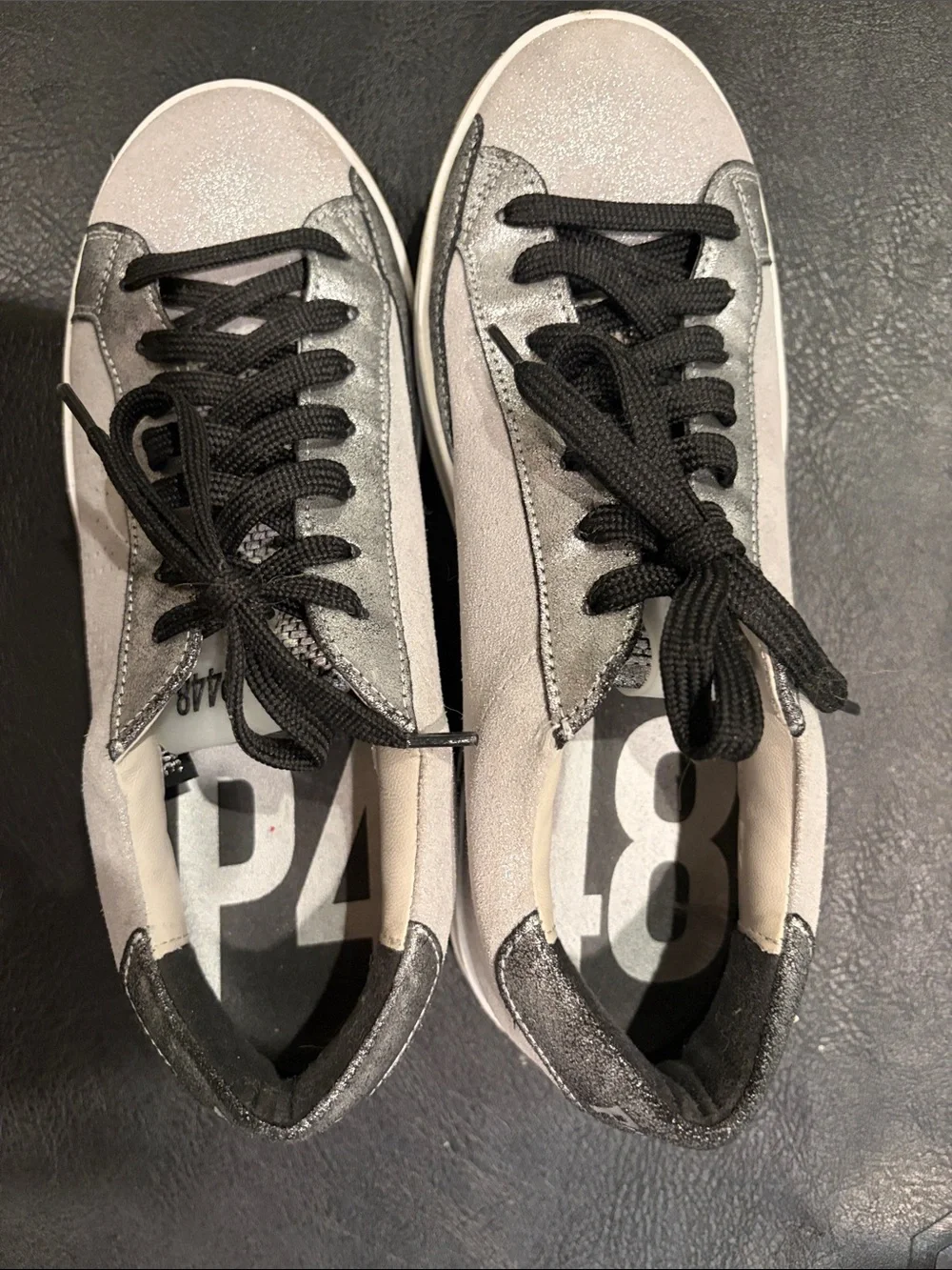 P448 Women's Gray and Black Sparkle Low-Top Sneakers 38